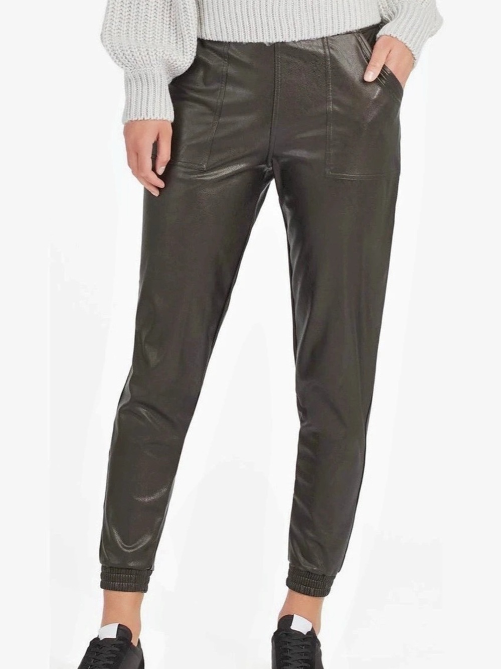 SPANX Faux Leather Jogger Pants in Noir Black Size L